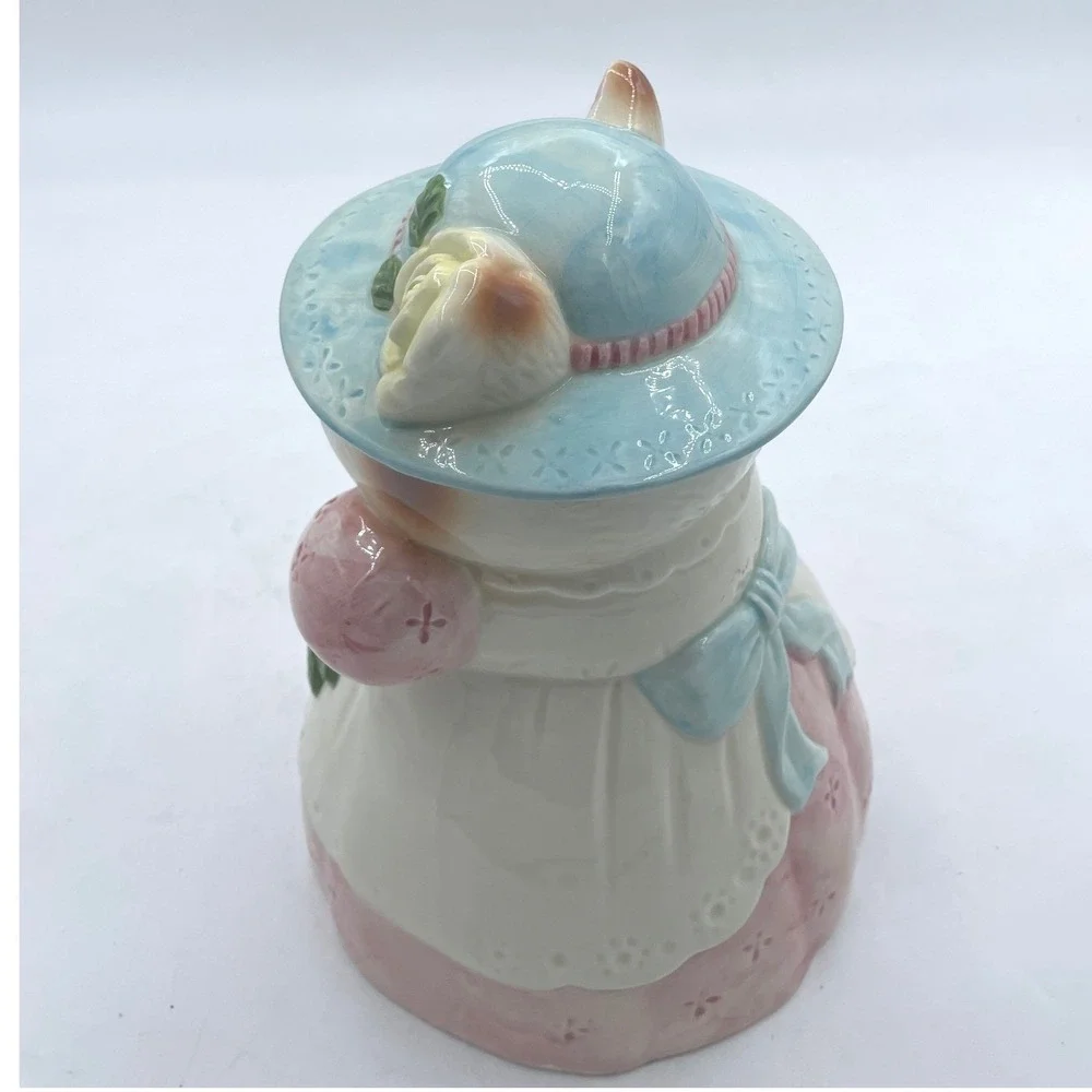 Vintage Ceramic Cat Cookie‎ Jar Victorian Lady Cat Pink Blue White 10 Inch